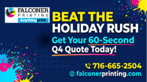 Falconer Printing Q4 business printing and custom promotional merchandise quote call to action